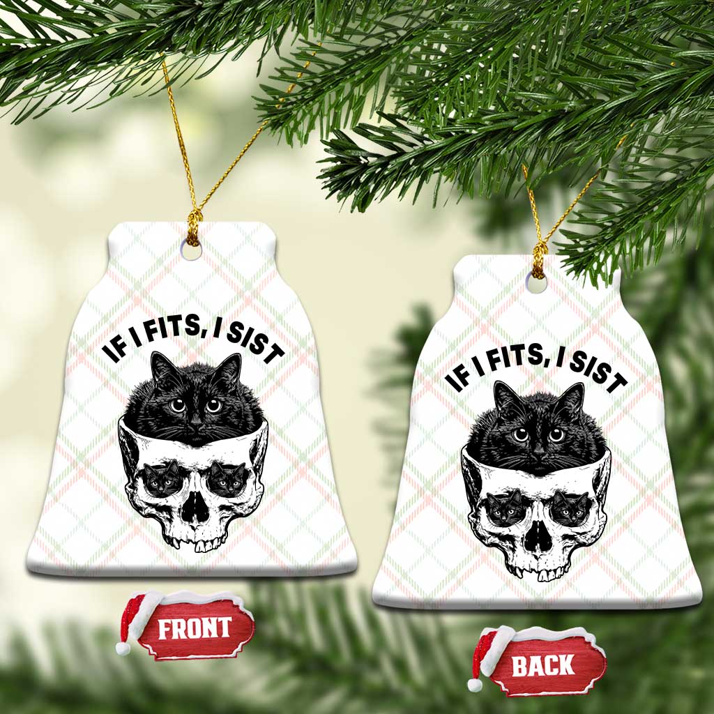 If I Fits I Sits Black Cat Skull Ceramic Ornament Gothic Dark Humor Gift