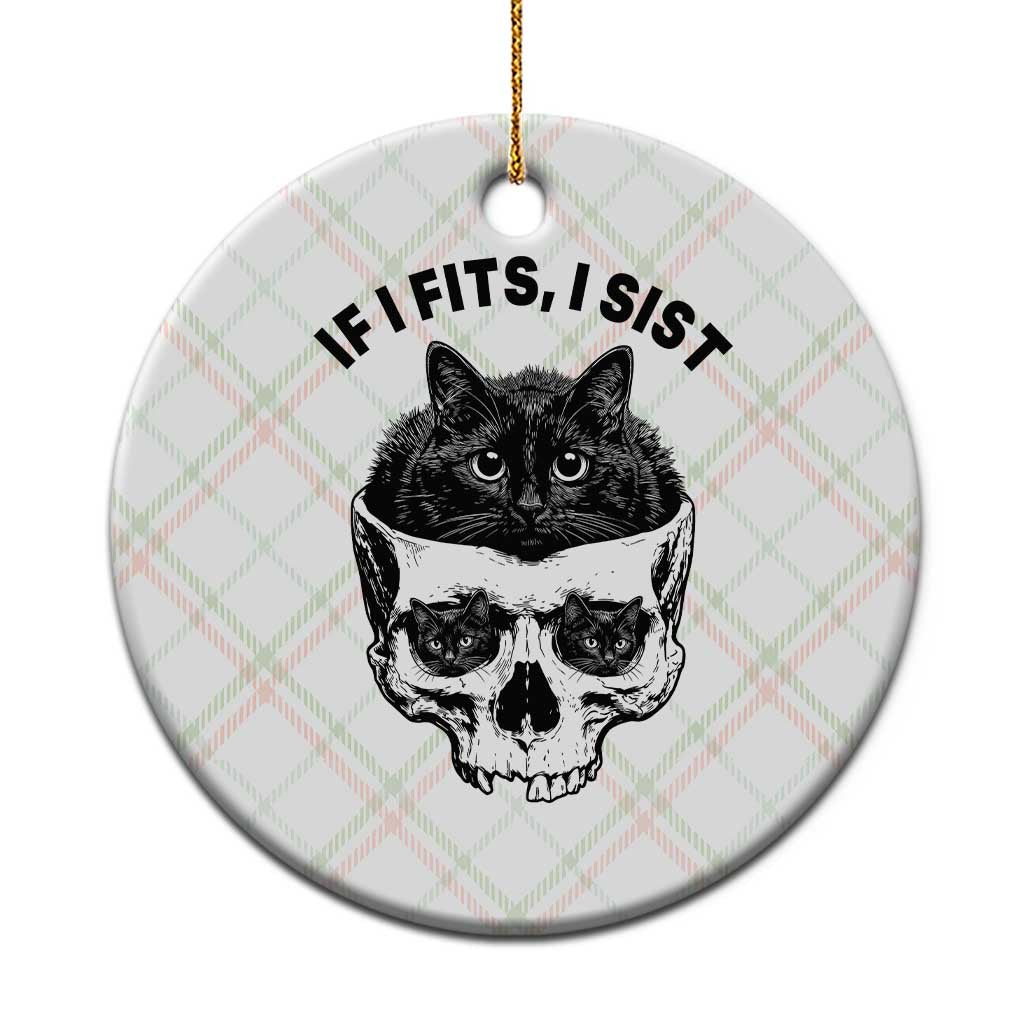 If I Fits I Sits Black Cat Skull Ceramic Ornament Gothic Dark Humor Gift