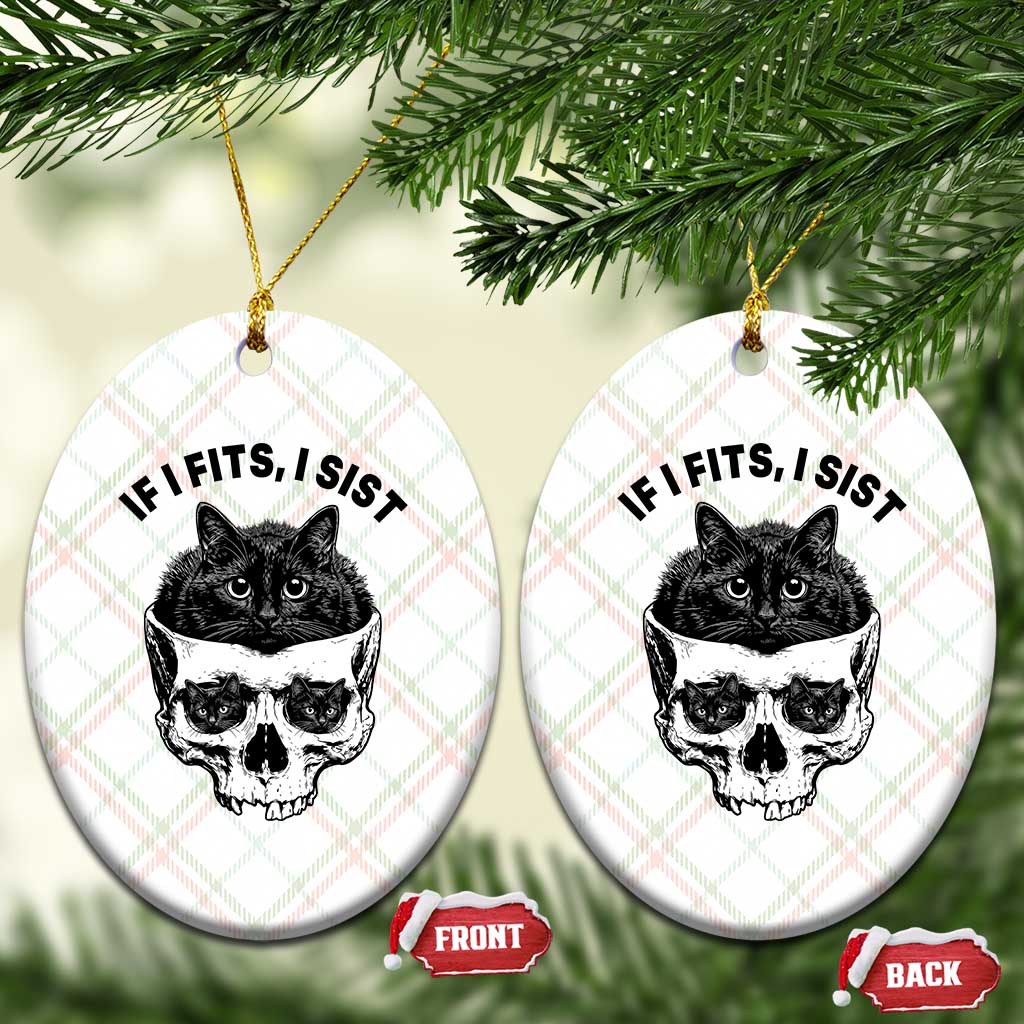 If I Fits I Sits Black Cat Skull Ceramic Ornament Gothic Dark Humor Gift