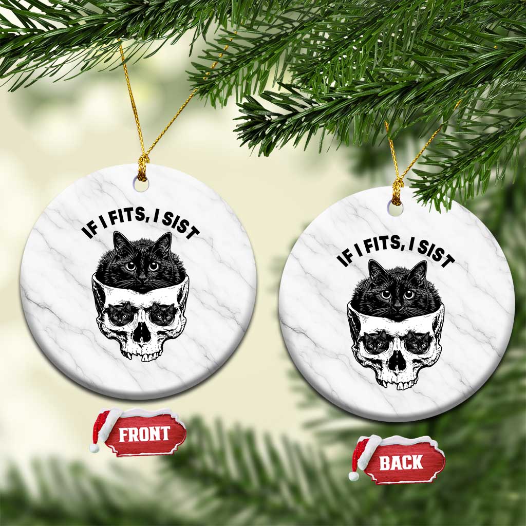 If I Fits I Sits Black Cat Skull Ceramic Ornament Gothic Dark Humor Gift