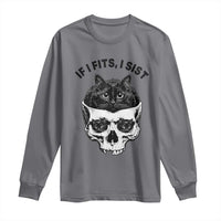 If I Fits I Sits Black Cat Skull Long Sleeve Shirt Gothic Dark Humor Gift
