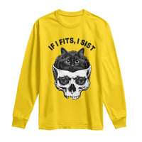 If I Fits I Sits Black Cat Skull Long Sleeve Shirt Gothic Dark Humor Gift