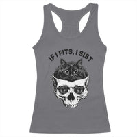If I Fits I Sits Black Cat Skull Racerback Tank Top Gothic Dark Humor Gift