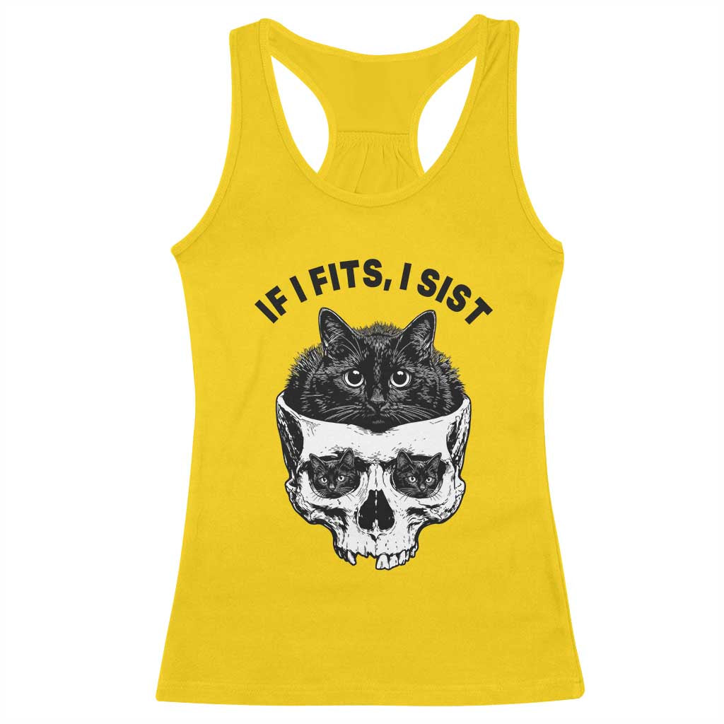 If I Fits I Sits Black Cat Skull Racerback Tank Top Gothic Dark Humor Gift