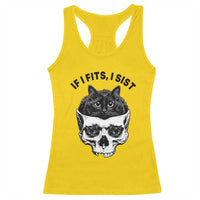 If I Fits I Sits Black Cat Skull Racerback Tank Top Gothic Dark Humor Gift