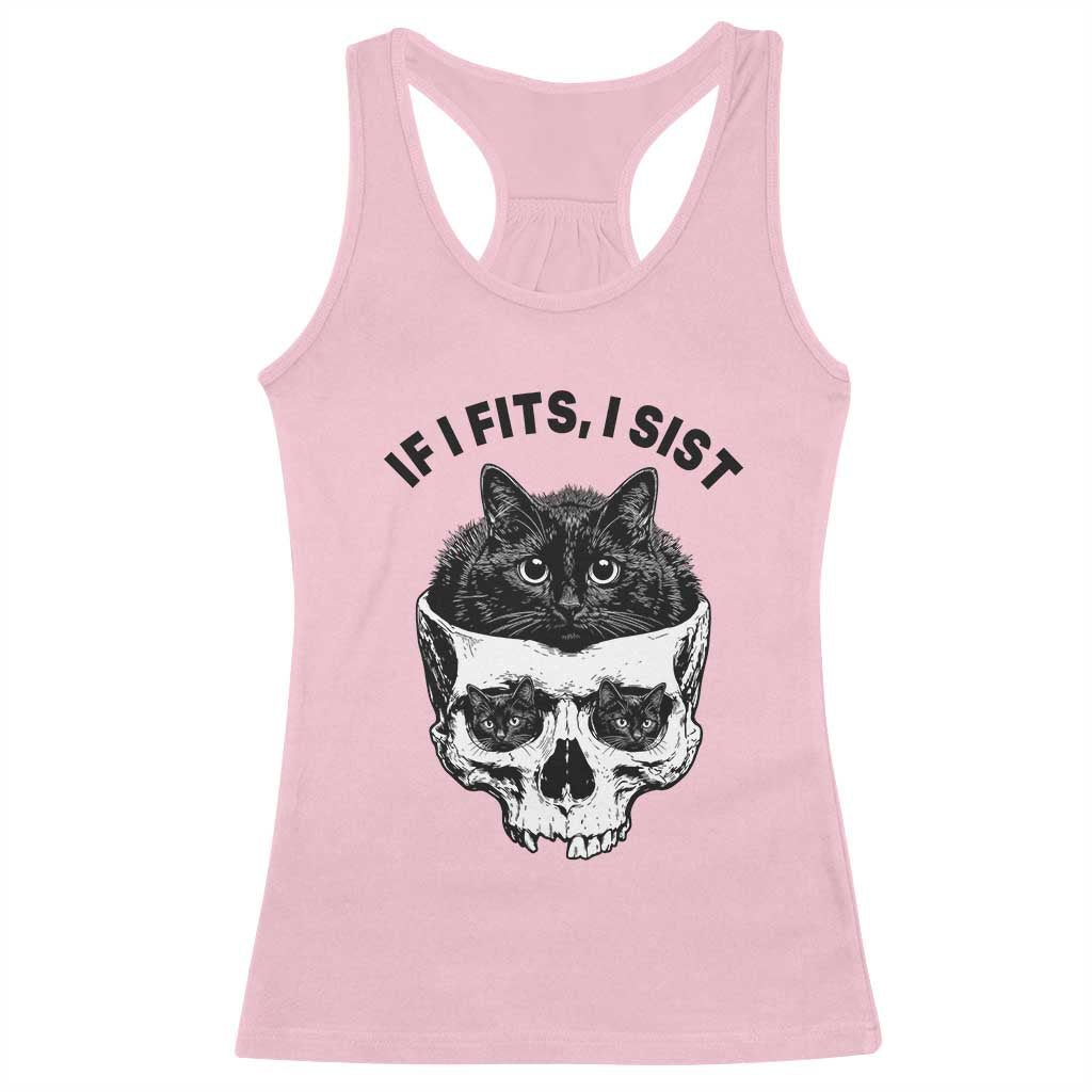 If I Fits I Sits Black Cat Skull Racerback Tank Top Gothic Dark Humor Gift