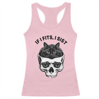 If I Fits I Sits Black Cat Skull Racerback Tank Top Gothic Dark Humor Gift