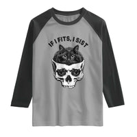 If I Fits I Sits Black Cat Skull Raglan Shirt Gothic Dark Humor Gift