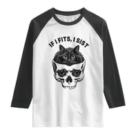 If I Fits I Sits Black Cat Skull Raglan Shirt Gothic Dark Humor Gift