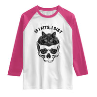 If I Fits I Sits Black Cat Skull Raglan Shirt Gothic Dark Humor Gift