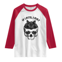 If I Fits I Sits Black Cat Skull Raglan Shirt Gothic Dark Humor Gift