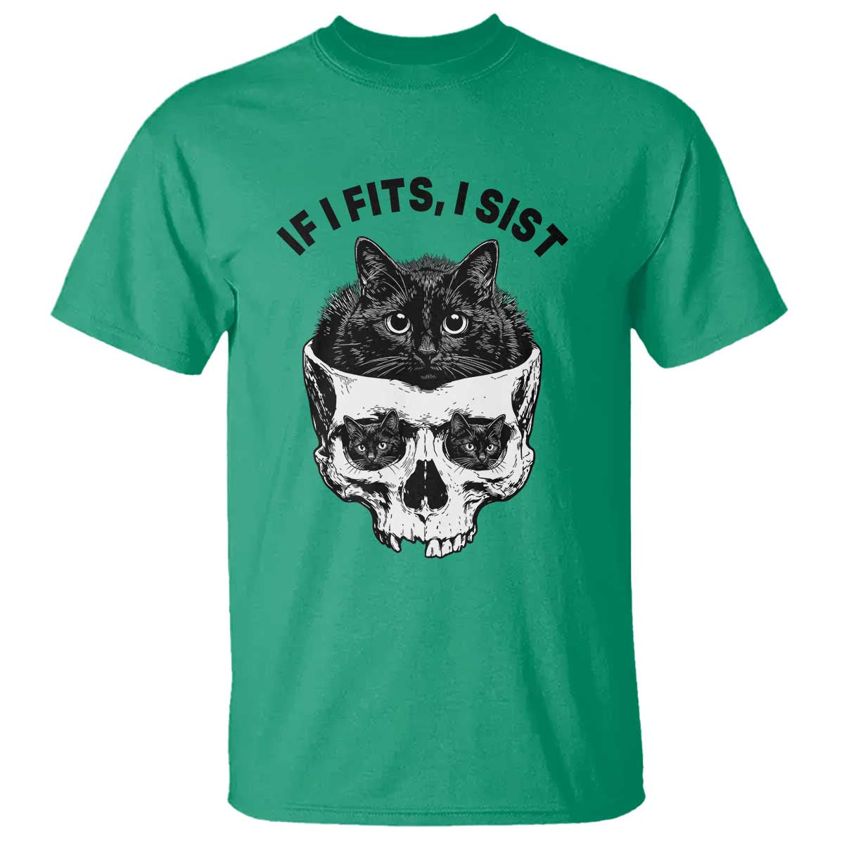 If I Fits I Sits Black Cat Skull T Shirt Gothic Dark Humor Gift
