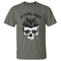 If I Fits I Sits Black Cat Skull T Shirt Gothic Dark Humor Gift