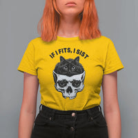 If I Fits I Sits Black Cat Skull T Shirt For Women Gothic Dark Humor Gift