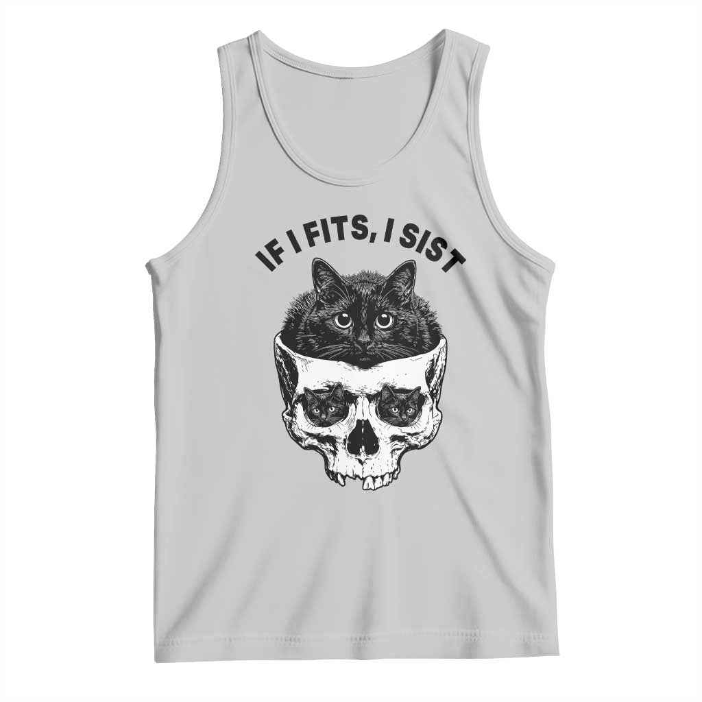 If I Fits I Sits Black Cat Skull Tank Top Gothic Dark Humor Gift