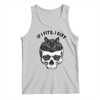 If I Fits I Sits Black Cat Skull Tank Top Gothic Dark Humor Gift
