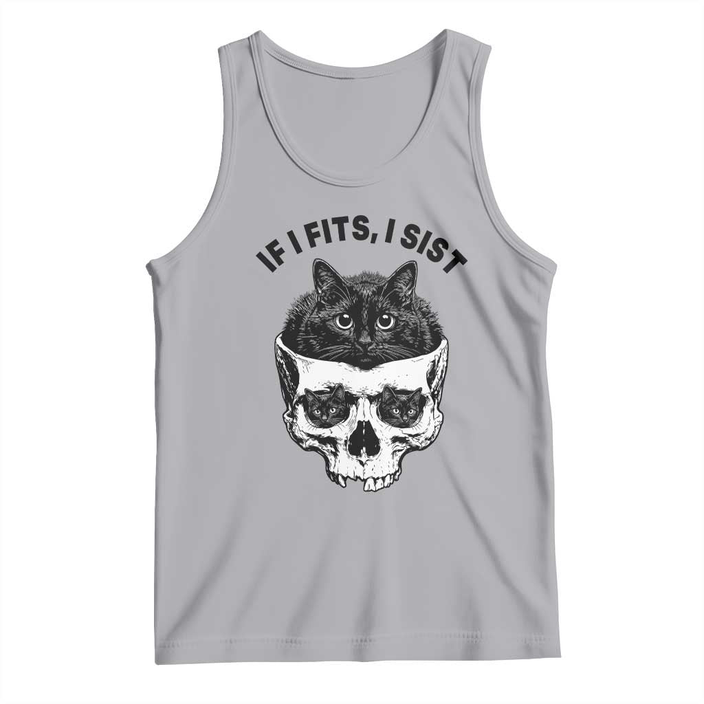 If I Fits I Sits Black Cat Skull Tank Top Gothic Dark Humor Gift