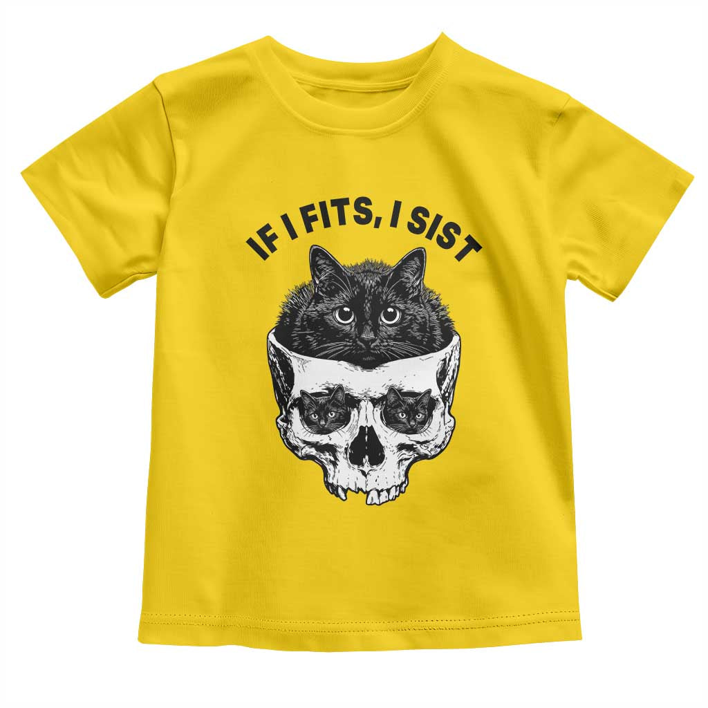 If I Fits I Sits Black Cat Skull Toddler T Shirt Gothic Dark Humor Gift