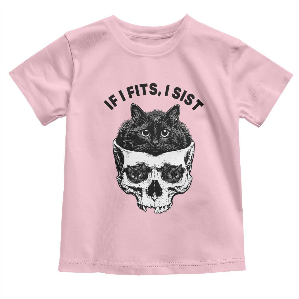 If I Fits I Sits Black Cat Skull Toddler T Shirt Gothic Dark Humor Gift