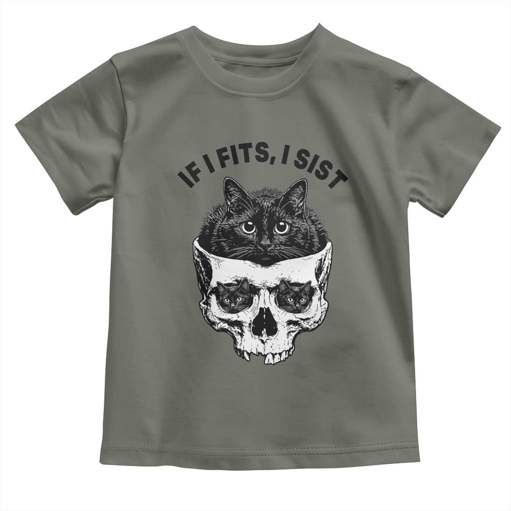 If I Fits I Sits Black Cat Skull Toddler T Shirt Gothic Dark Humor Gift
