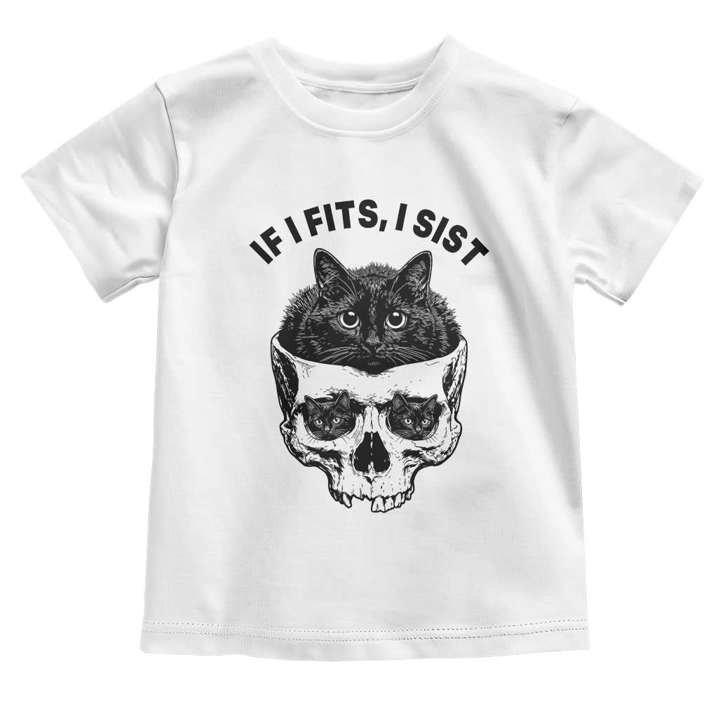 If I Fits I Sits Black Cat Skull Toddler T Shirt Gothic Dark Humor Gift
