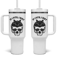 If I Fits I Sits Black Cat Skull Tumbler With Handle Gothic Dark Humor Gift