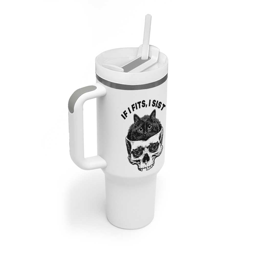 If I Fits I Sits Black Cat Skull Tumbler With Handle Gothic Dark Humor Gift
