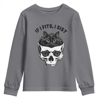 If I Fits I Sits Black Cat Skull Youth Sweatshirt Gothic Dark Humor Gift