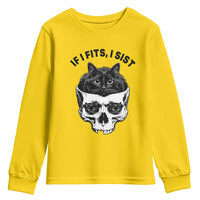 If I Fits I Sits Black Cat Skull Youth Sweatshirt Gothic Dark Humor Gift