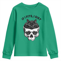 If I Fits I Sits Black Cat Skull Youth Sweatshirt Gothic Dark Humor Gift