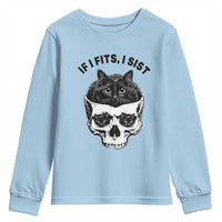 If I Fits I Sits Black Cat Skull Youth Sweatshirt Gothic Dark Humor Gift