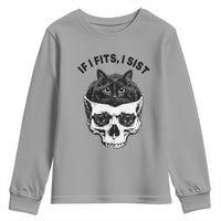 If I Fits I Sits Black Cat Skull Youth Sweatshirt Gothic Dark Humor Gift