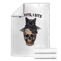 Gothic Cat Skull Graphic Throw Blanket If I Fits I Sits Creepy Cute Gift