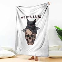 Gothic Cat Skull Graphic Throw Blanket If I Fits I Sits Creepy Cute Gift