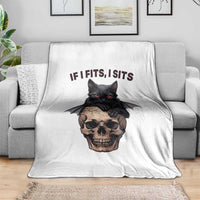 Gothic Cat Skull Graphic Throw Blanket If I Fits I Sits Creepy Cute Gift