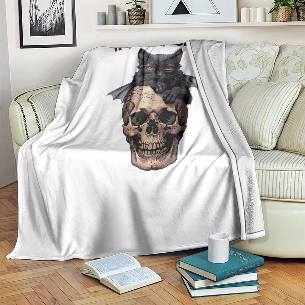 Gothic Cat Skull Graphic Throw Blanket If I Fits I Sits Creepy Cute Gift