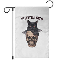 Gothic Cat Skull Graphic Garden Flag If I Fits I Sits Creepy Cute Gift