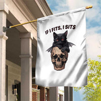 Gothic Cat Skull Graphic Garden Flag If I Fits I Sits Creepy Cute Gift