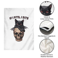 Gothic Cat Skull Graphic Garden Flag If I Fits I Sits Creepy Cute Gift