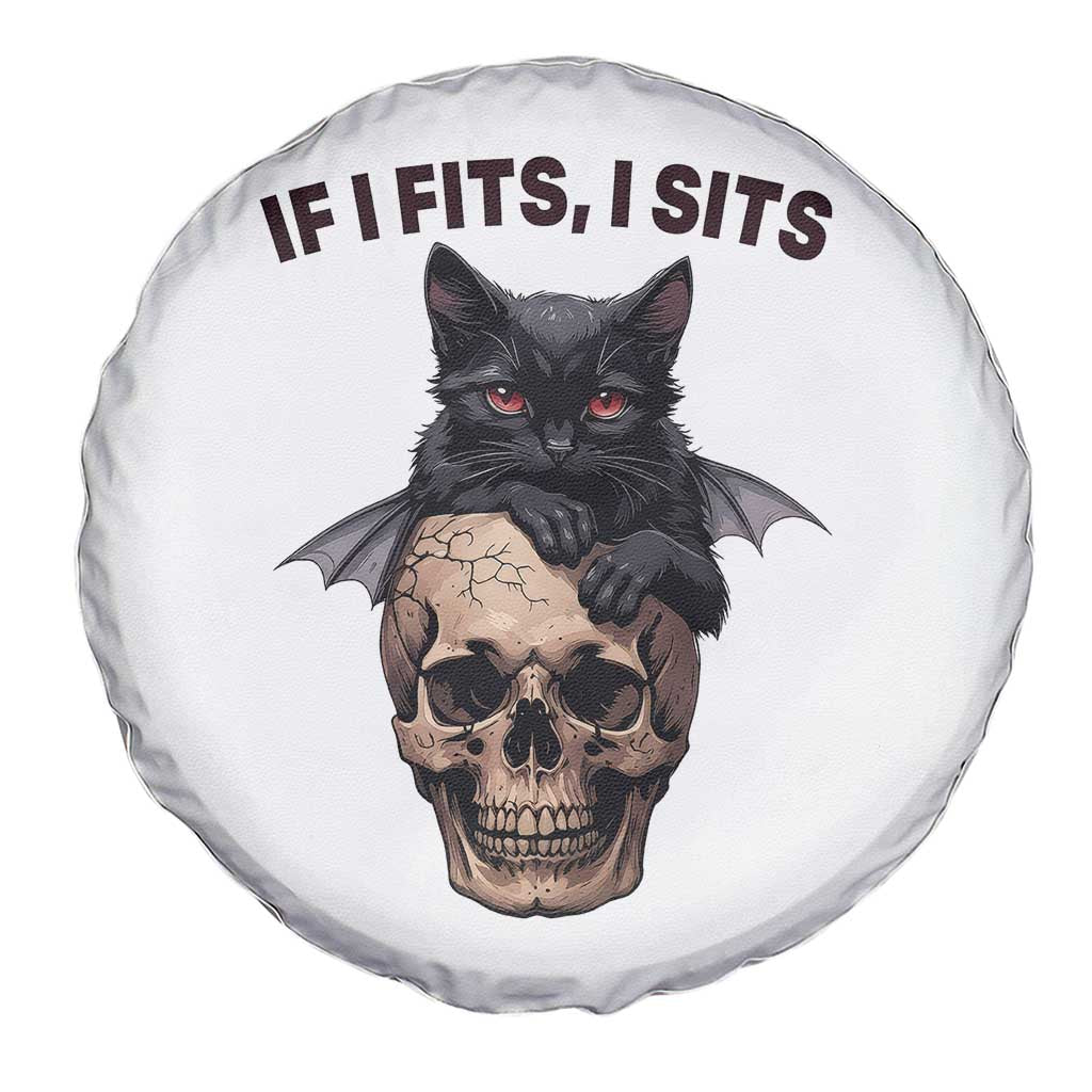Gothic Cat Skull Graphic Spare Tire Cover If I Fits I Sits Creepy Cute Gift