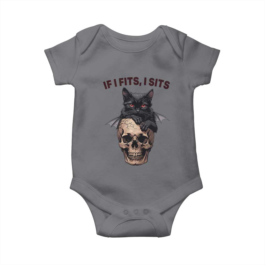 Gothic Cat Skull Graphic Baby Onesie If I Fits I Sits Creepy Cute Gift