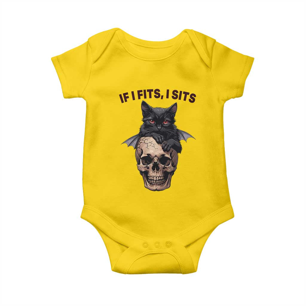 Gothic Cat Skull Graphic Baby Onesie If I Fits I Sits Creepy Cute Gift