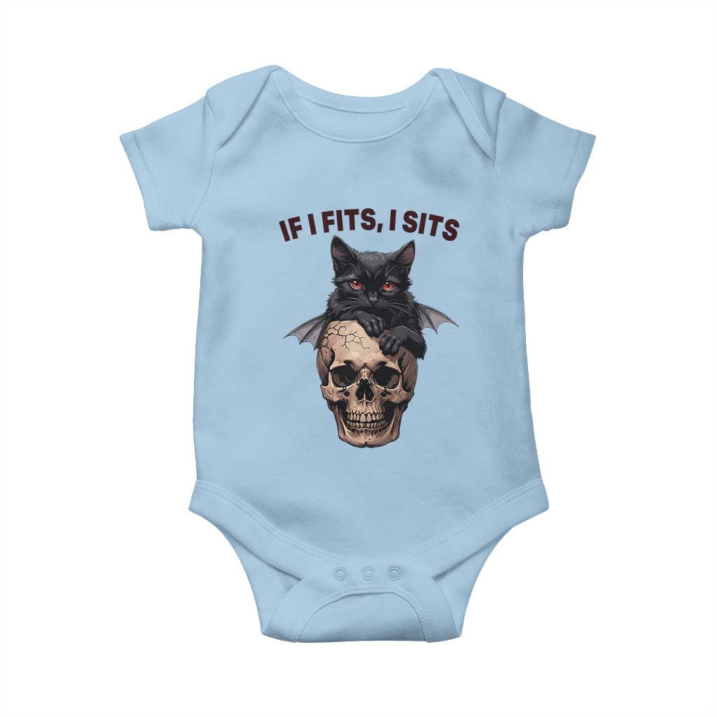 Gothic Cat Skull Graphic Baby Onesie If I Fits I Sits Creepy Cute Gift