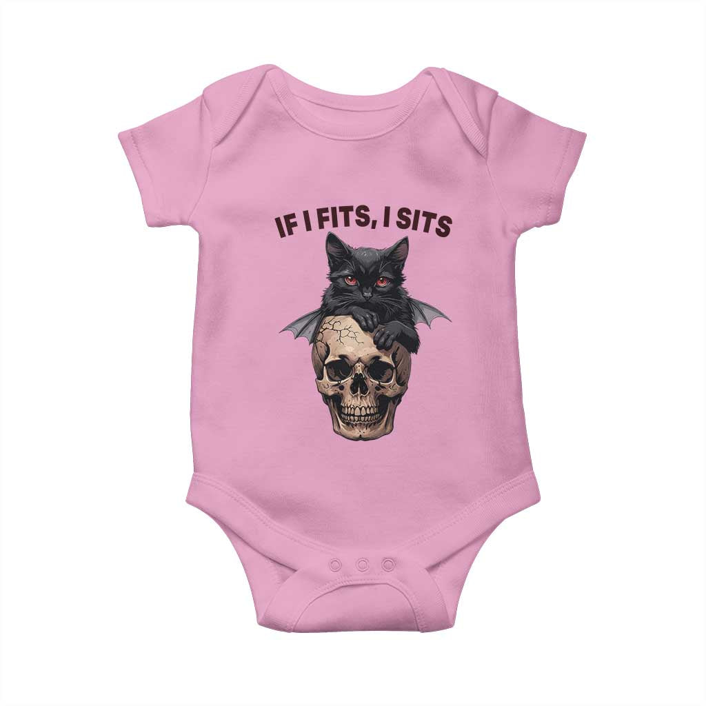 Gothic Cat Skull Graphic Baby Onesie If I Fits I Sits Creepy Cute Gift