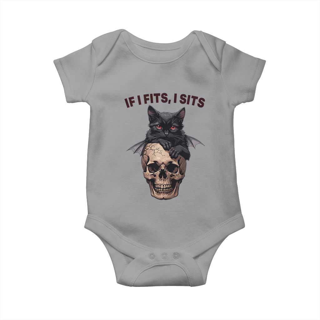 Gothic Cat Skull Graphic Baby Onesie If I Fits I Sits Creepy Cute Gift