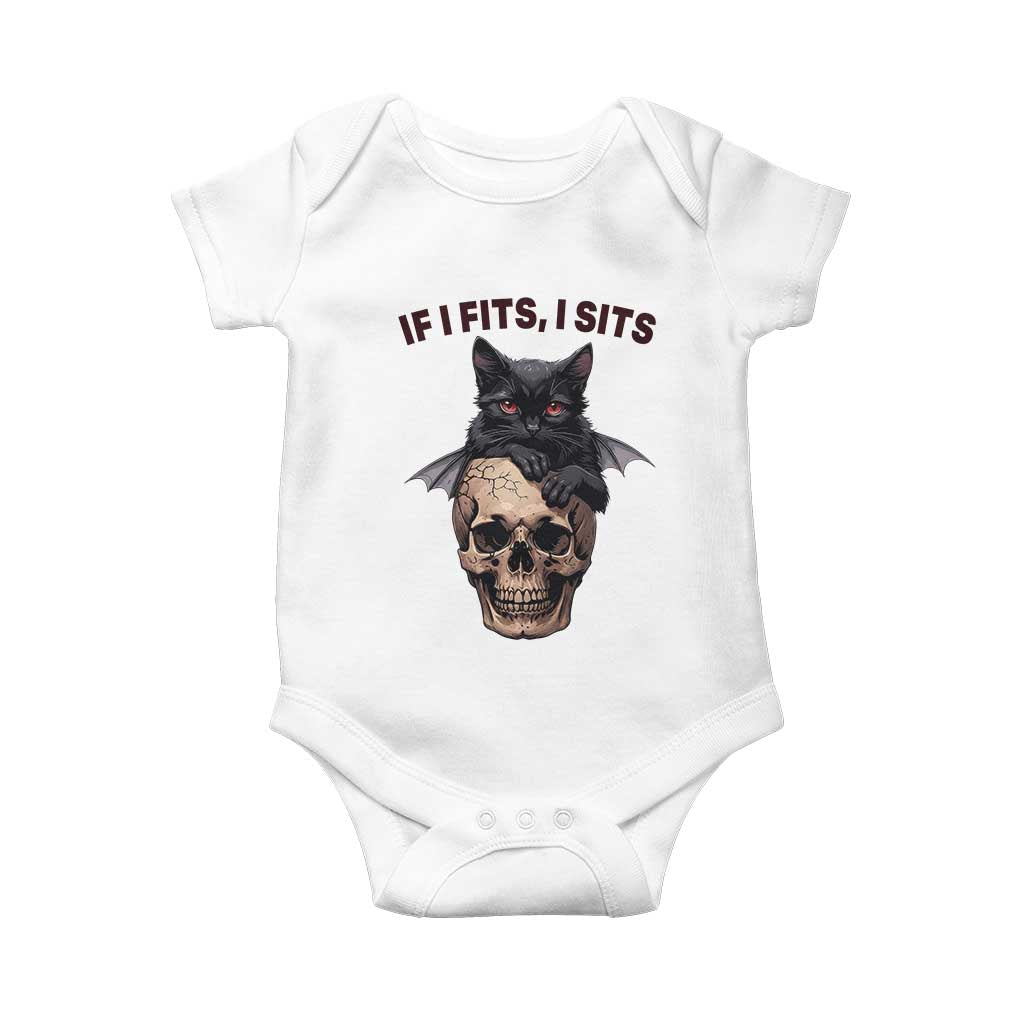 Gothic Cat Skull Graphic Baby Onesie If I Fits I Sits Creepy Cute Gift