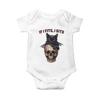 Gothic Cat Skull Graphic Baby Onesie If I Fits I Sits Creepy Cute Gift