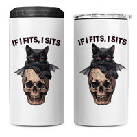 Gothic Cat Skull Graphic 4 in 1 Can Cooler Tumbler If I Fits I Sits Creepy Cute Gift