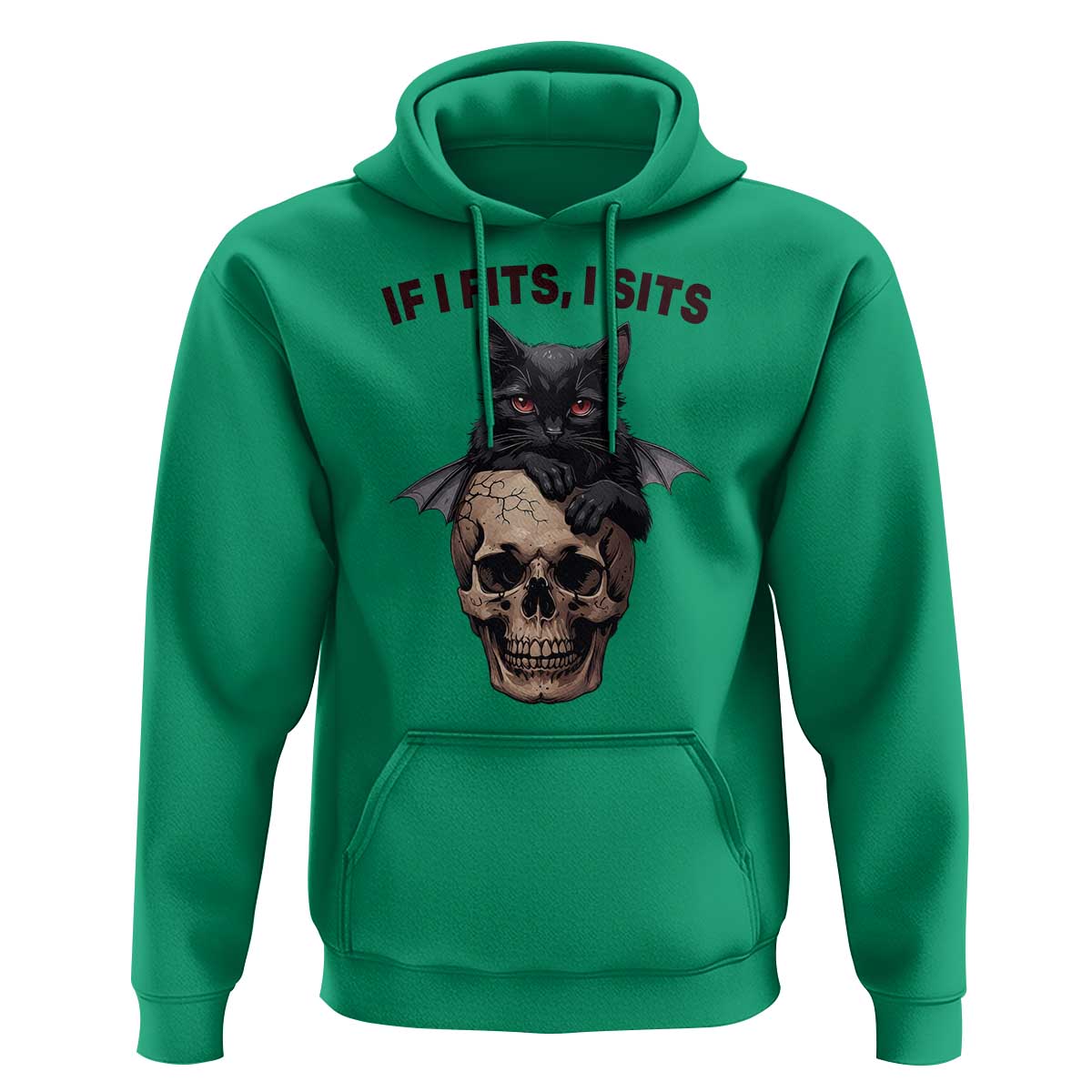 Gothic Cat Skull Graphic Hoodie If I Fits I Sits Creepy Cute Gift