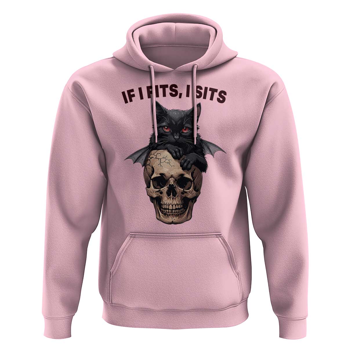 Gothic Cat Skull Graphic Hoodie If I Fits I Sits Creepy Cute Gift